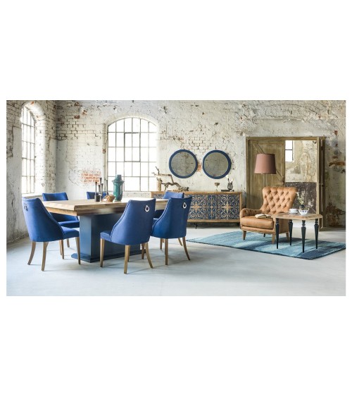 Salle à manger DREAM bois et motifs bleus