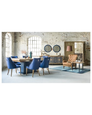 Salle à manger DREAM bois et motifs bleus