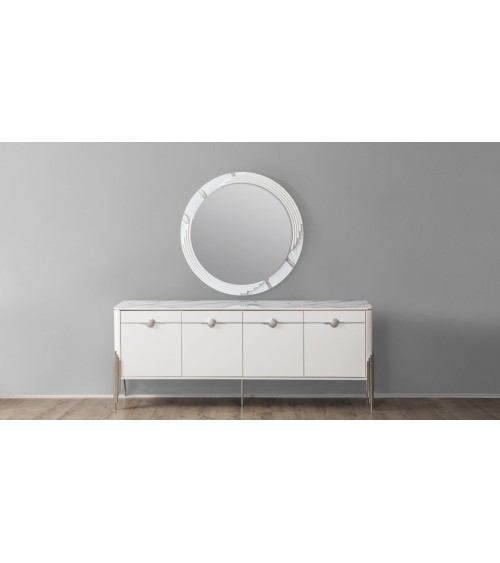 Buffet PARS 4 portes + miroir 210 cm blanc