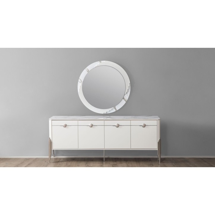 Buffet PARS 4 portes + miroir 210 cm blanc