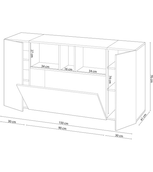 Credenza a 3 ante 150 x 41 x 76 cm Rovere Alaska grigio antracite