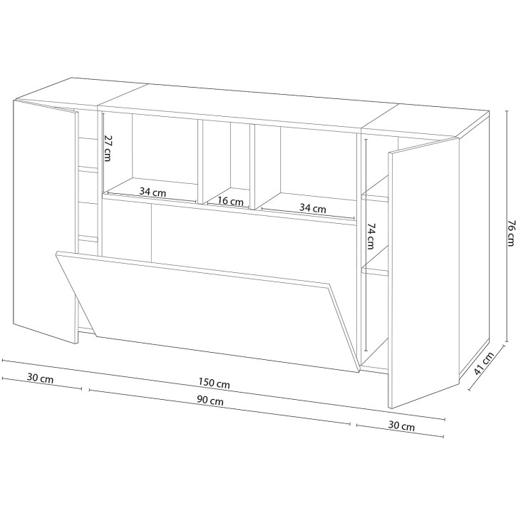 3-deurs dressoir 150 x 41 x 76 cm Alaska eik antraciet grijs 3-deurs dressoir 150 x 41 x 76 cm Alaska eik antraciet grijs