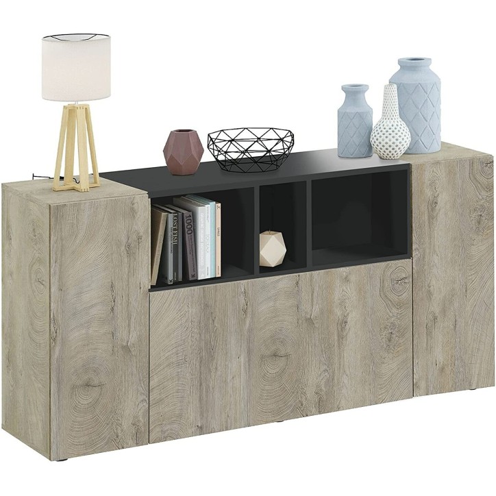 Aparador de 3 portas 150 x 41 x 76 cm Carvalho do Alasca cinzento antracite