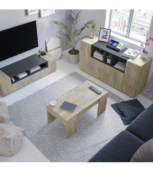 Credenza a 3 ante 150 x 41 x 76 cm Rovere Alaska grigio antracite
