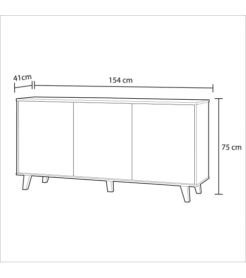 Credenza a 3 ante 154 x 41 x 75 cm rovere canadese bianco lucido