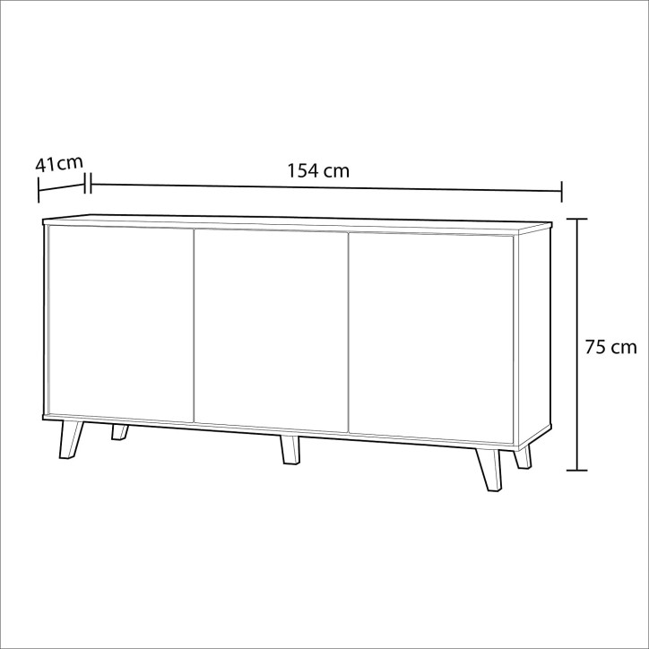 Credenza a 3 ante 154 x 41 x 75 cm - rovere e bianco lucido
