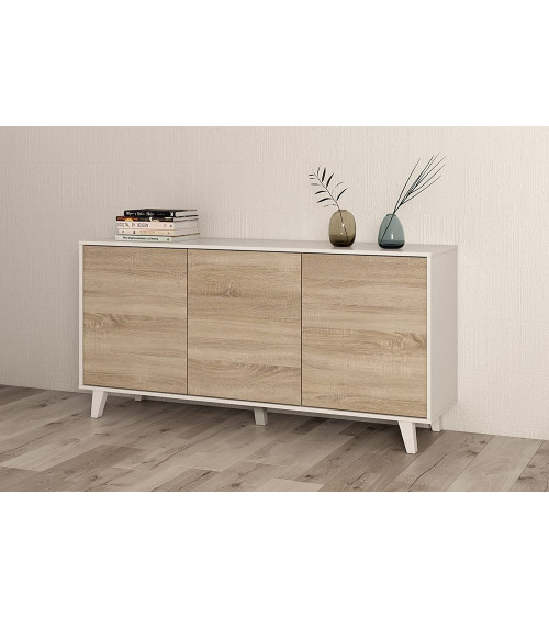 3-deurs dressoir 154 x 41 x 75 cm Canadese eik hoogglans wit