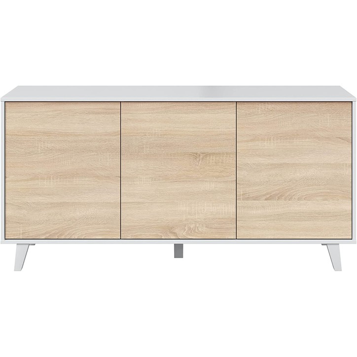 3-deurs dressoir 154 x 41 x 75 cm Canadese eik hoogglans wit