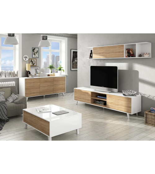 Credenza a 3 ante 154 x 41 x 75 cm rovere canadese bianco lucido