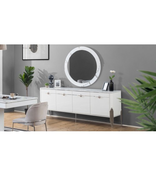Buffet PARS 4 portes + miroir 210 cm blanc