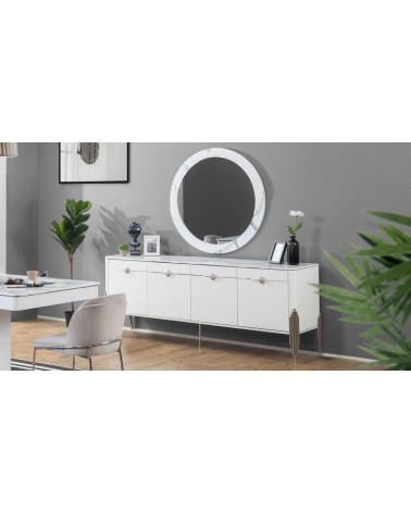 Buffet PARS 4 portes + miroir 210 cm blanc