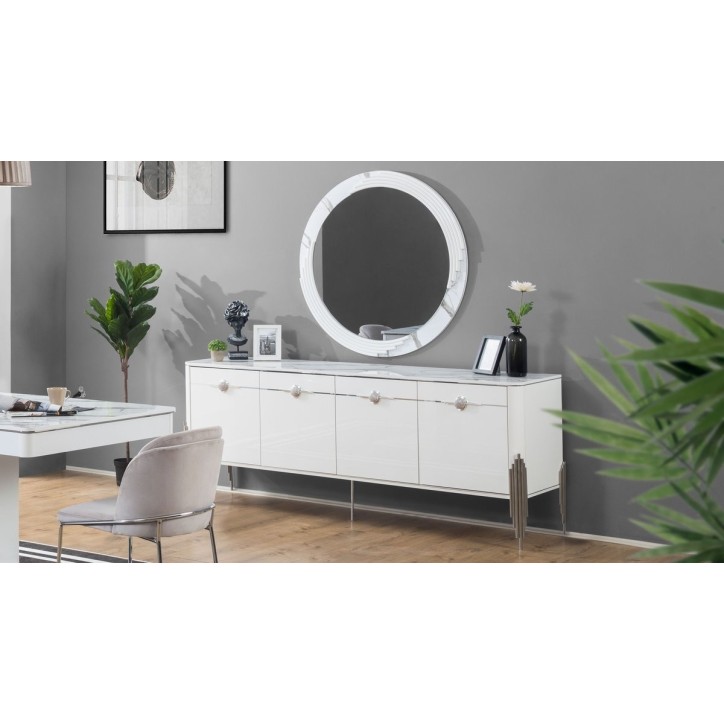 Buffet PARS 4 portes + miroir 210 cm blanc