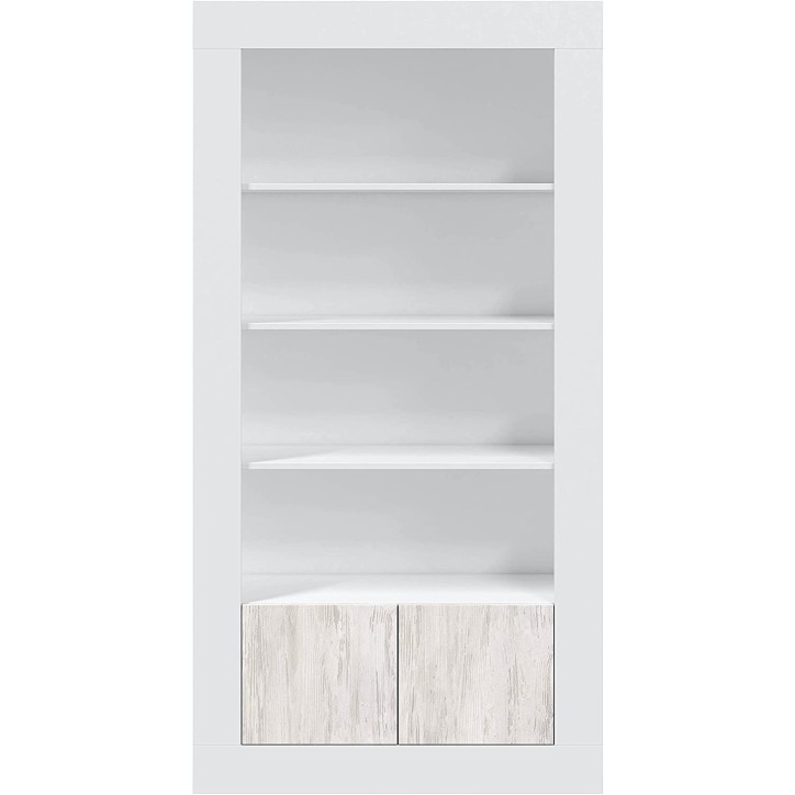 Bibliothèque 4 étagères + 2 portes 94 x 35 x 181 cm blanc artik-blanc poli