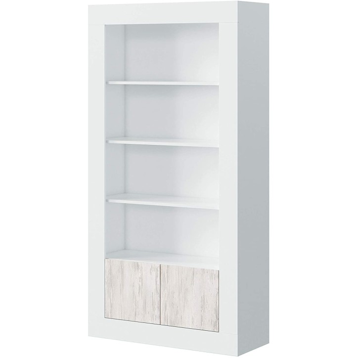 Bibliothèque 4 étagères + 2 portes 94 x 35 x 181 cm blanc artik-blanc poli