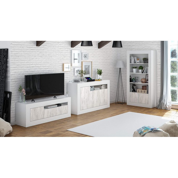 Bibliothèque 4 étagères + 2 portes 94 x 35 x 181 cm blanc artik-blanc poli