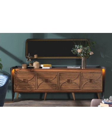 Buffet CURVE 4 portes + miroir 225 cm noyer