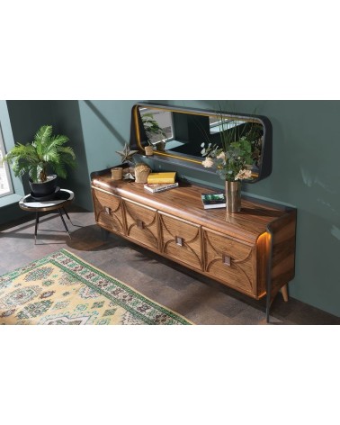 Buffet CURVE 4 portes + miroir 225 cm noyer