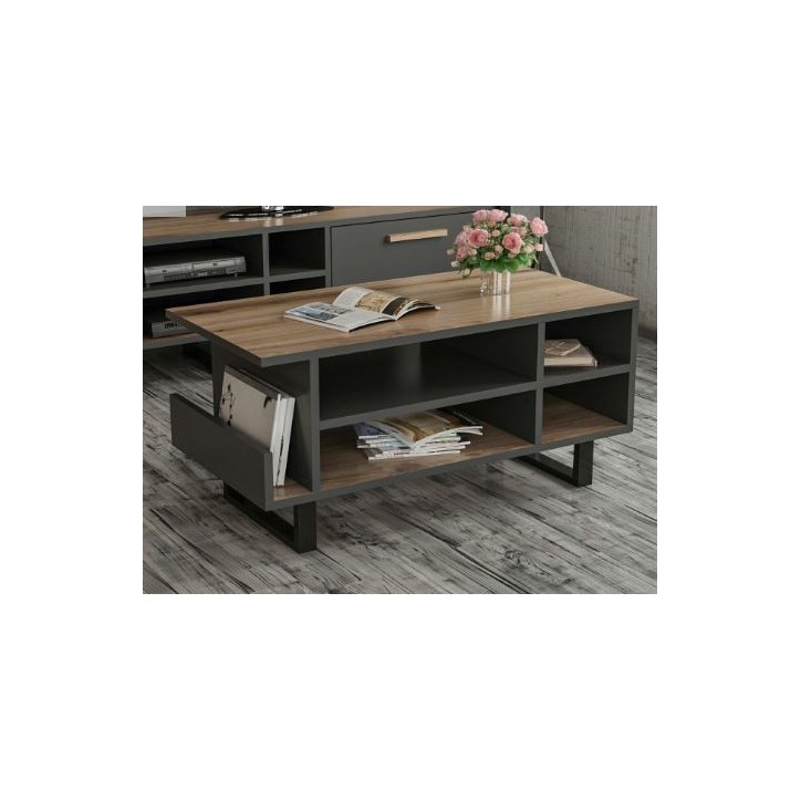 Mesa de centro LENO 90x45x43 cm metal y madera