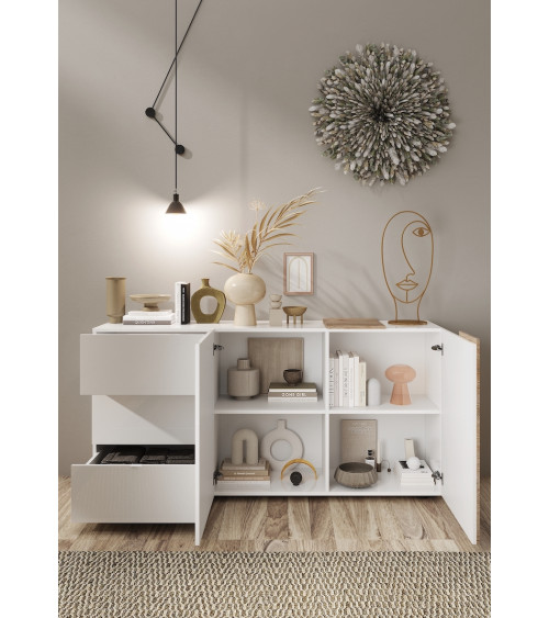 Credenza VENUS 2 ante 3 cassetti - Bianco laccato/cadiz 181 cm