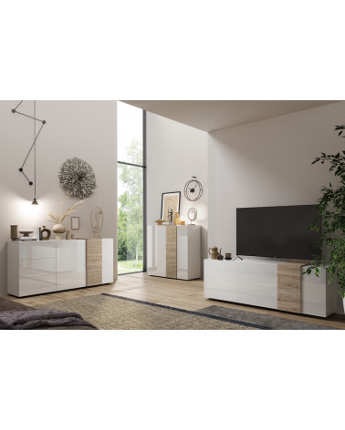 Aparador alto 2 puertas VENUS blanco lacado brillante/Kadiz 121x114x44 cm