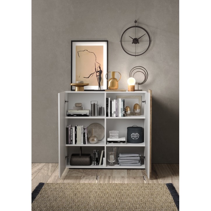Aparador alto 2 puertas VENUS blanco lacado brillante/Kadiz 121x114x44 cm