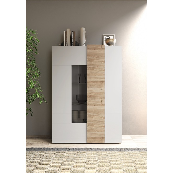 Vitrine 2 portes VENUS blanc laqué brillant/Kadiz 121x169cm