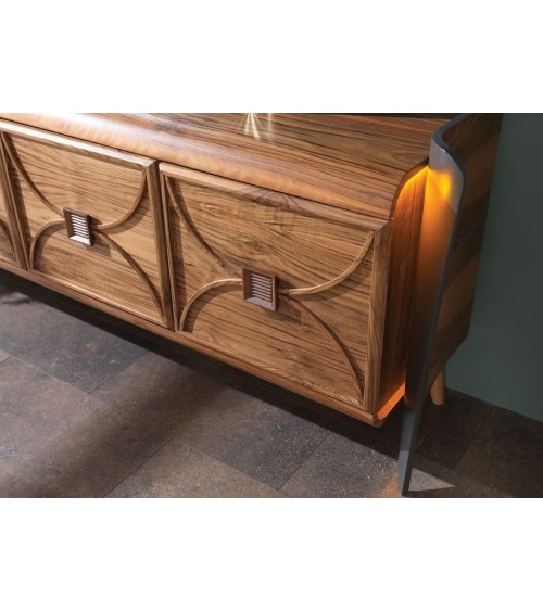 Buffet CURVE 4 portes + miroir 225 cm noyer