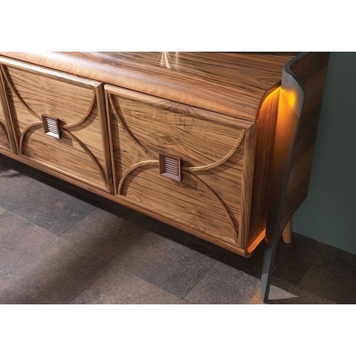 Buffet CURVE 4 portes + miroir 225 cm noyer