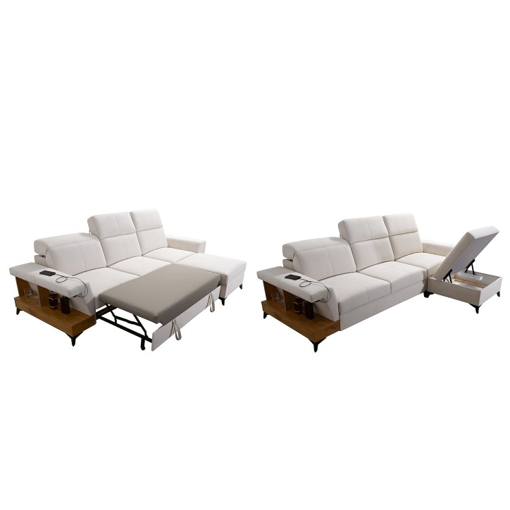 Canapé d'angle convertible BELUTTI 292 x 180 cm blanc