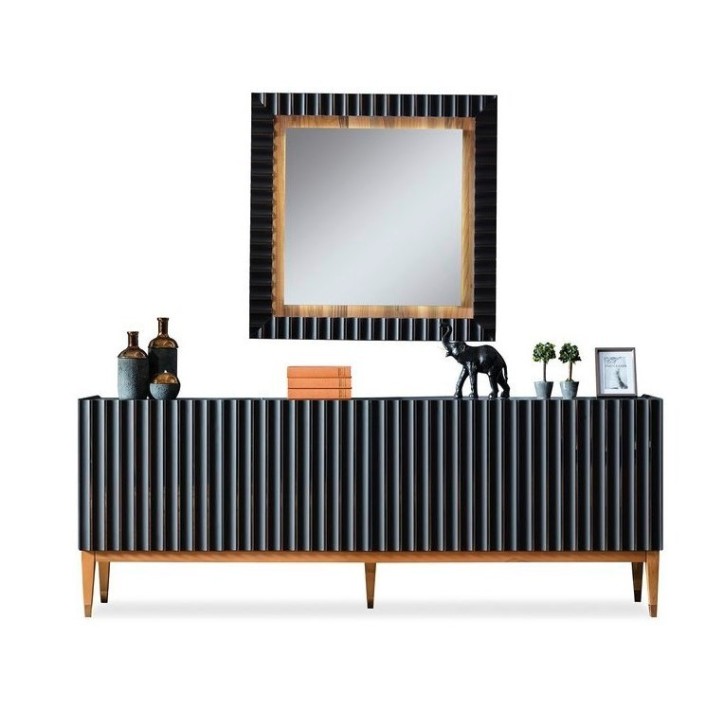 Buffet PRATA 4 portes 220 cm noir