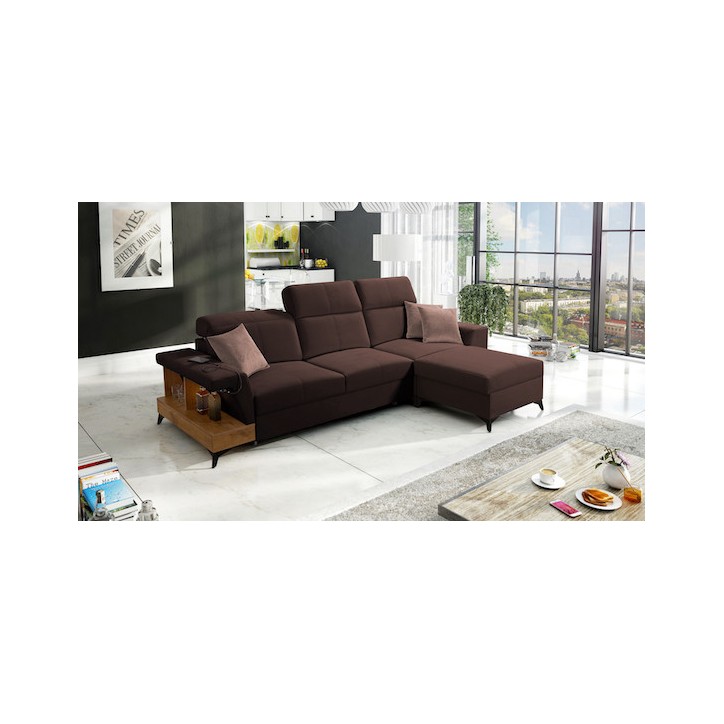 Canapé d'angle convertible BELUTTI 292 x 180 cm marron