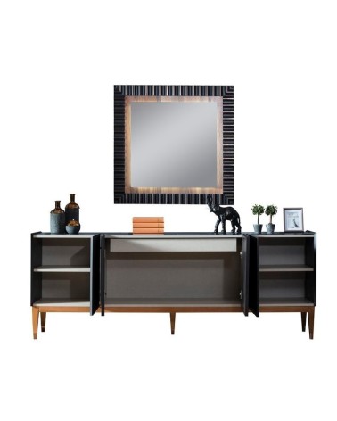 Buffet PRATA 4 portes 220 cm noir