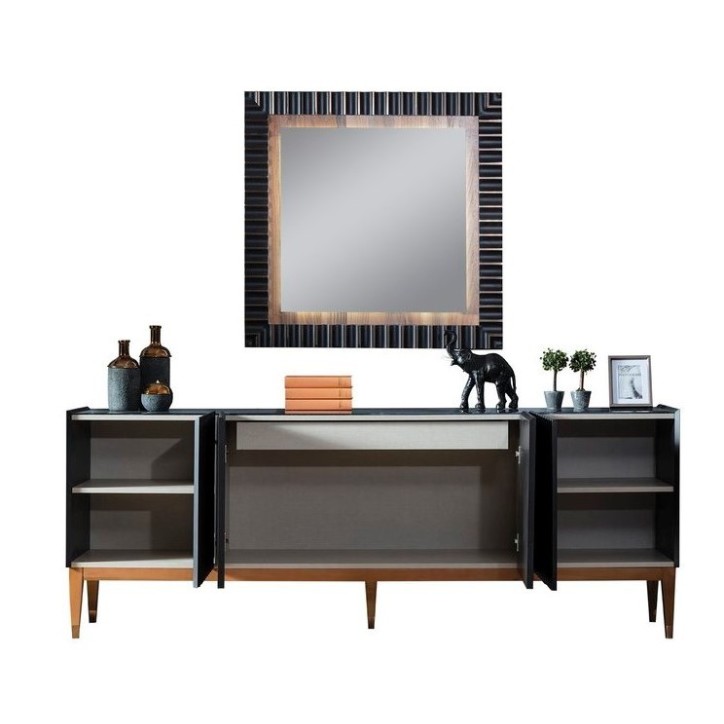 Buffet PRATA 4 portes 220 cm noir