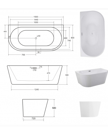 Baignoire îlot VICA GLAM SILVER 150/170 x 80 cm