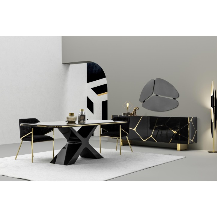 Ensemble salle à manger SIRIUS BLACK noir et doré table 180 cm