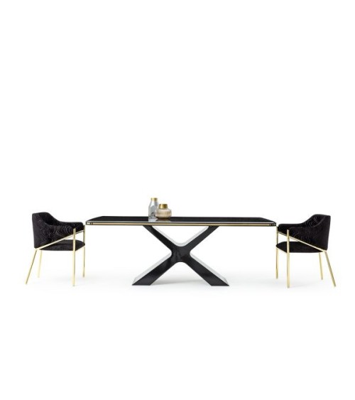 Ensemble salle à manger SIRIUS BLACK noir et doré table 180 cm
