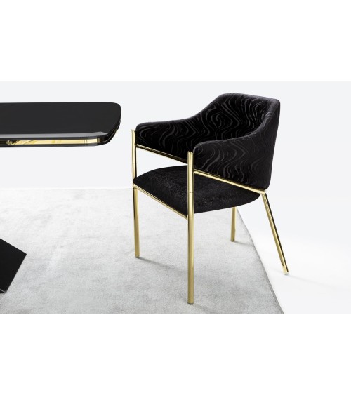 Ensemble salle à manger SIRIUS BLACK noir et doré table 180 cm