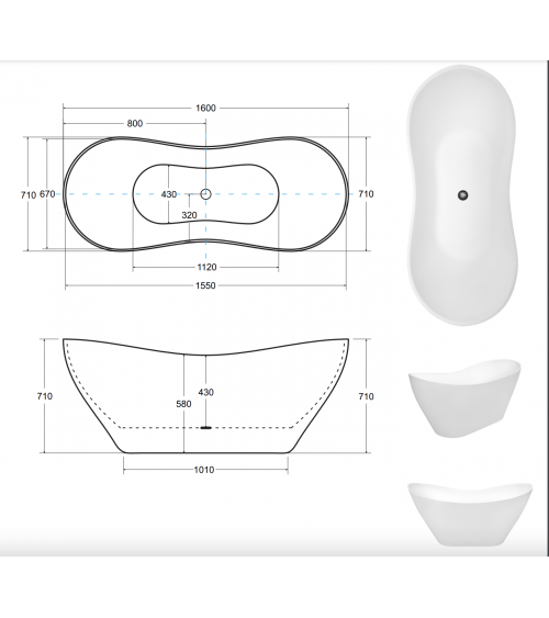 Bañera isla VIYA GLAM GOLDEN 160 x 70 cm