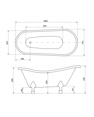 Vrijstaand bad OTYLIA GLAM GRAPHITE 160/170 x 77 cm