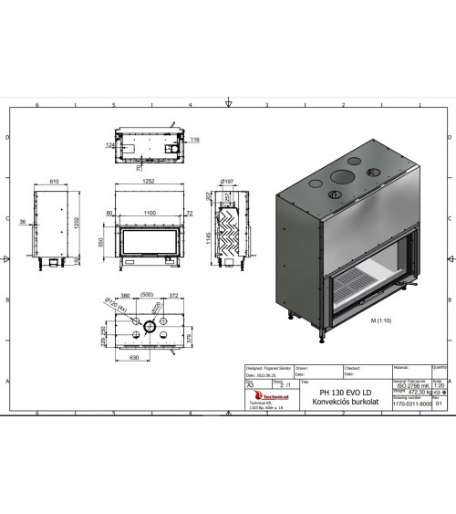 MB 130CM insert para lareira a lenha com porta de guilhotina 20 kW