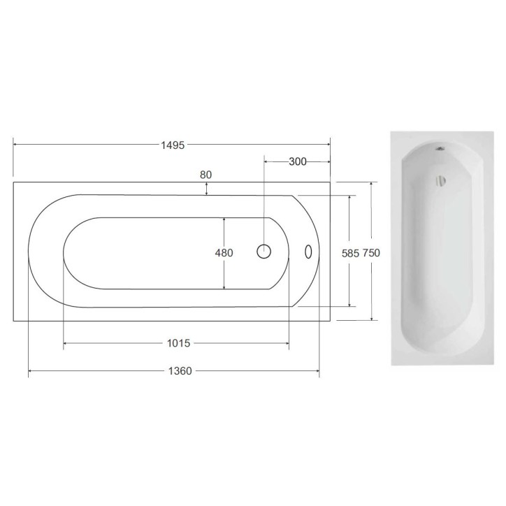 Baignoire TRINITA avec tablier 150/160/170 x 75