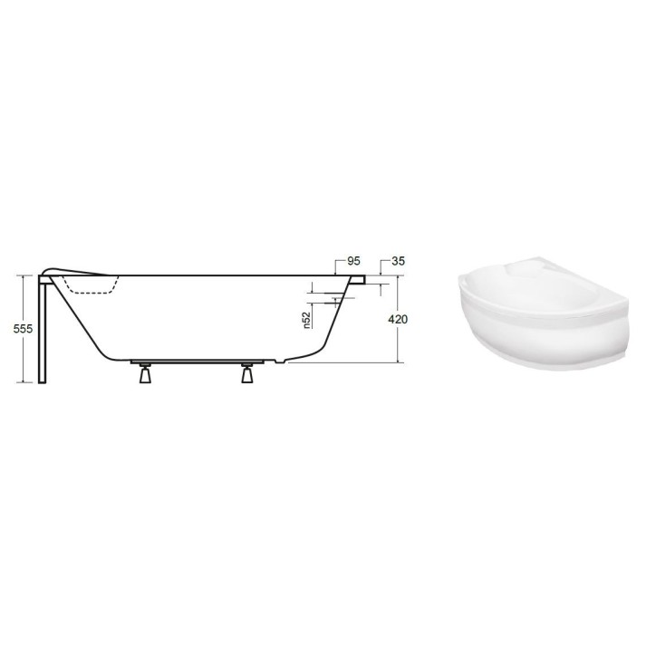 NOVA hoekbad 140/155/170cm Links met schort