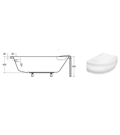 Baignoire d'angle NOVA 140/155/170cm Gauche avec tablier