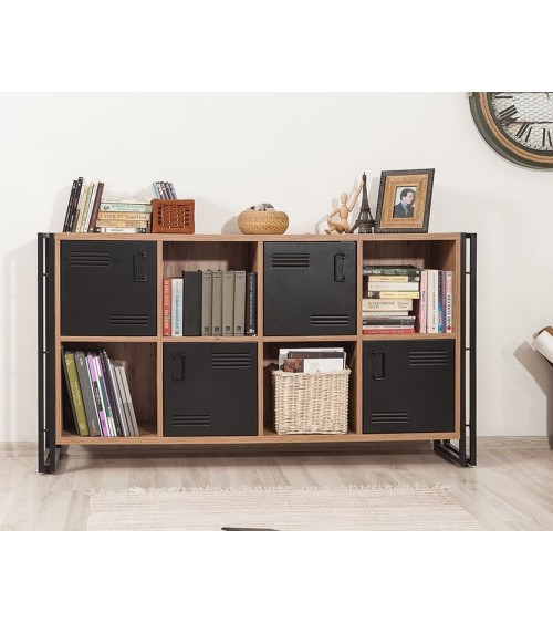 Buffet 4 portes et 4 niches COSMO 164 cm noir et bois