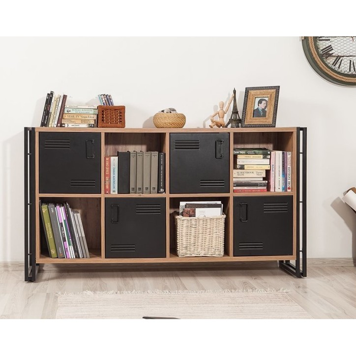 Buffet 4 portes et 4 niches COSMO 164 cm noir et bois