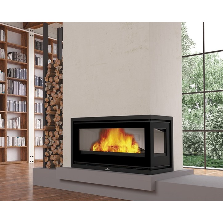Lareira embutida BOMA, a lenha, lado direiro,13 KW com turbina, 2 ventiladores de recuperação ​