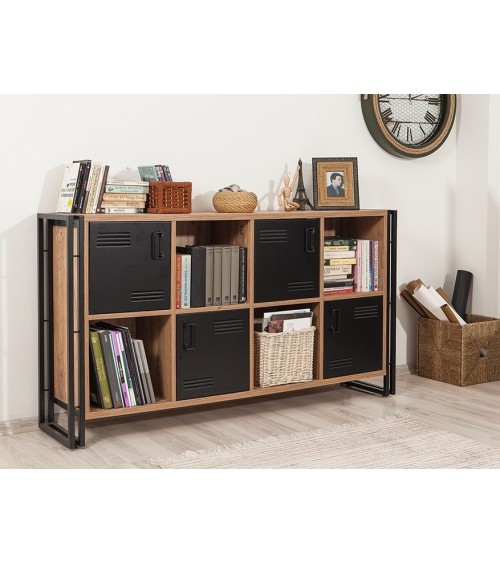 Buffet 4 portes et 4 niches COSMO 164 cm noir et bois