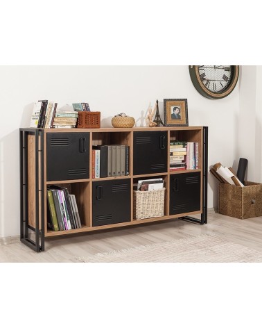 Buffet 4 portes et 4 niches COSMO 164 cm noir et bois