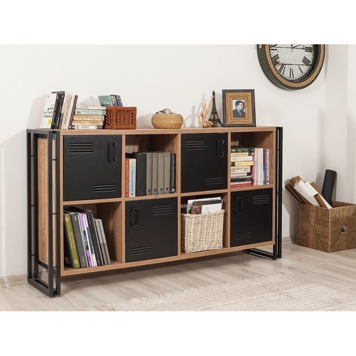 Buffet 4 portes et 4 niches COSMO 164 cm noir et bois