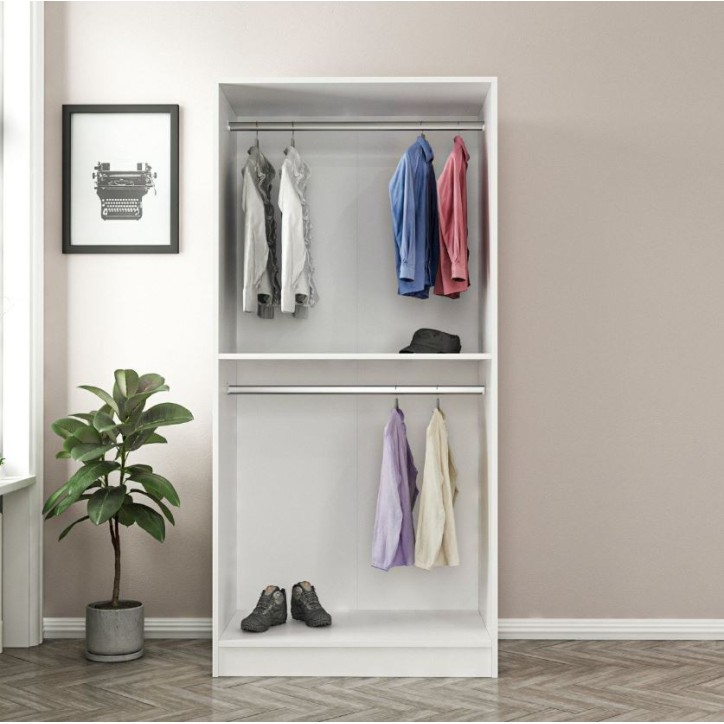 Armoire 2 Portes Vitrées avec leds - Blanc/Noir